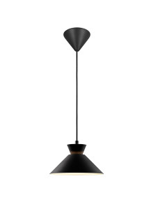 Szwedzka lampa wisząca Dial 25 cm do kuchni, metalowy czarny klosz stożek z białym środkiem