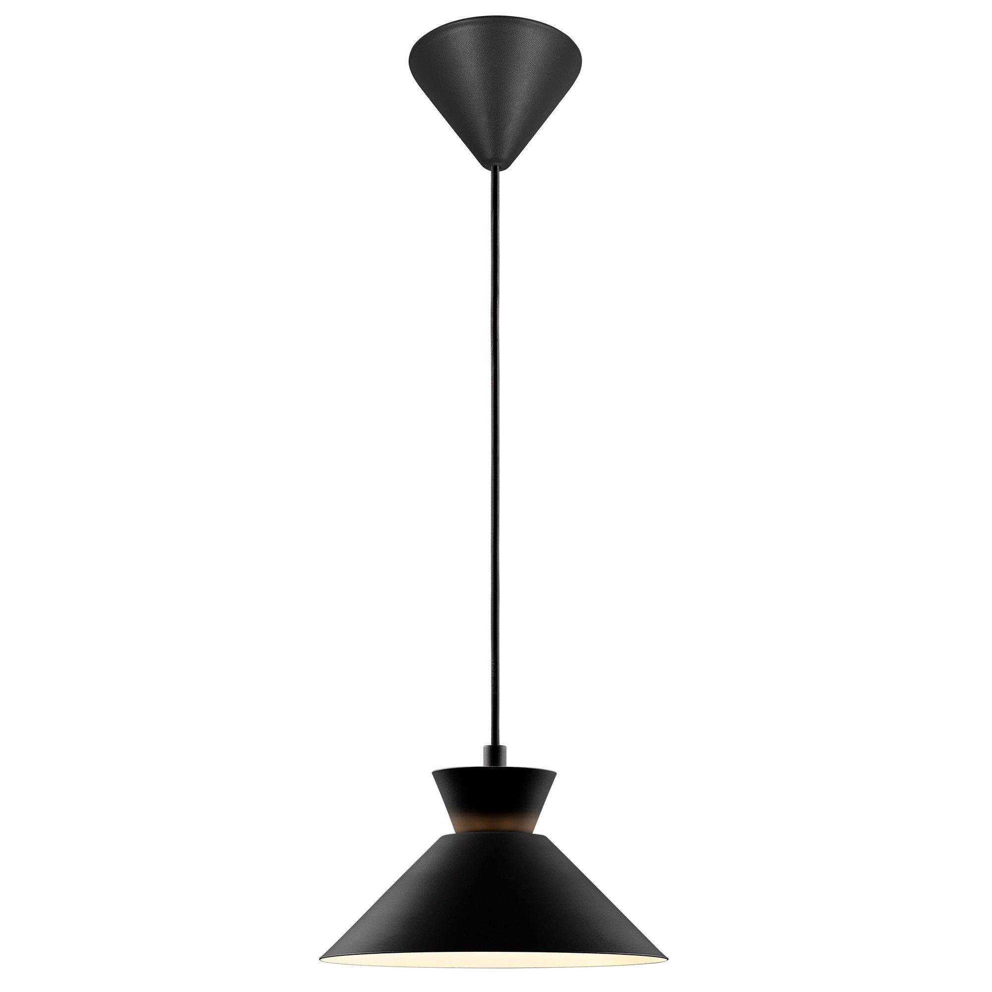 Szwedzka lampa wisząca Dial 25 cm do kuchni, metalowy czarny klosz stożek z białym środkiem