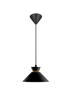Szwedzka lampa wisząca Dial 25 cm do kuchni, metalowy czarny klosz stożek z białym środkiem 