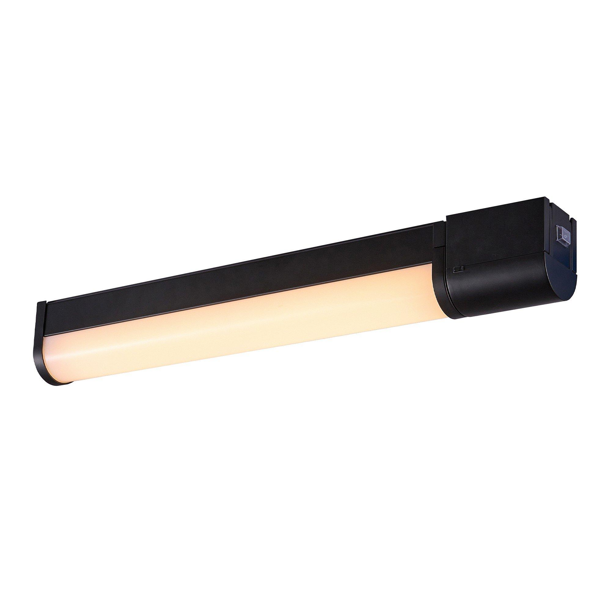 Pionowy czarny kinkiet łazienkowy Malakia LED 6W przy lustrze, z wbudowanym gniazdkiem IP44 3000K