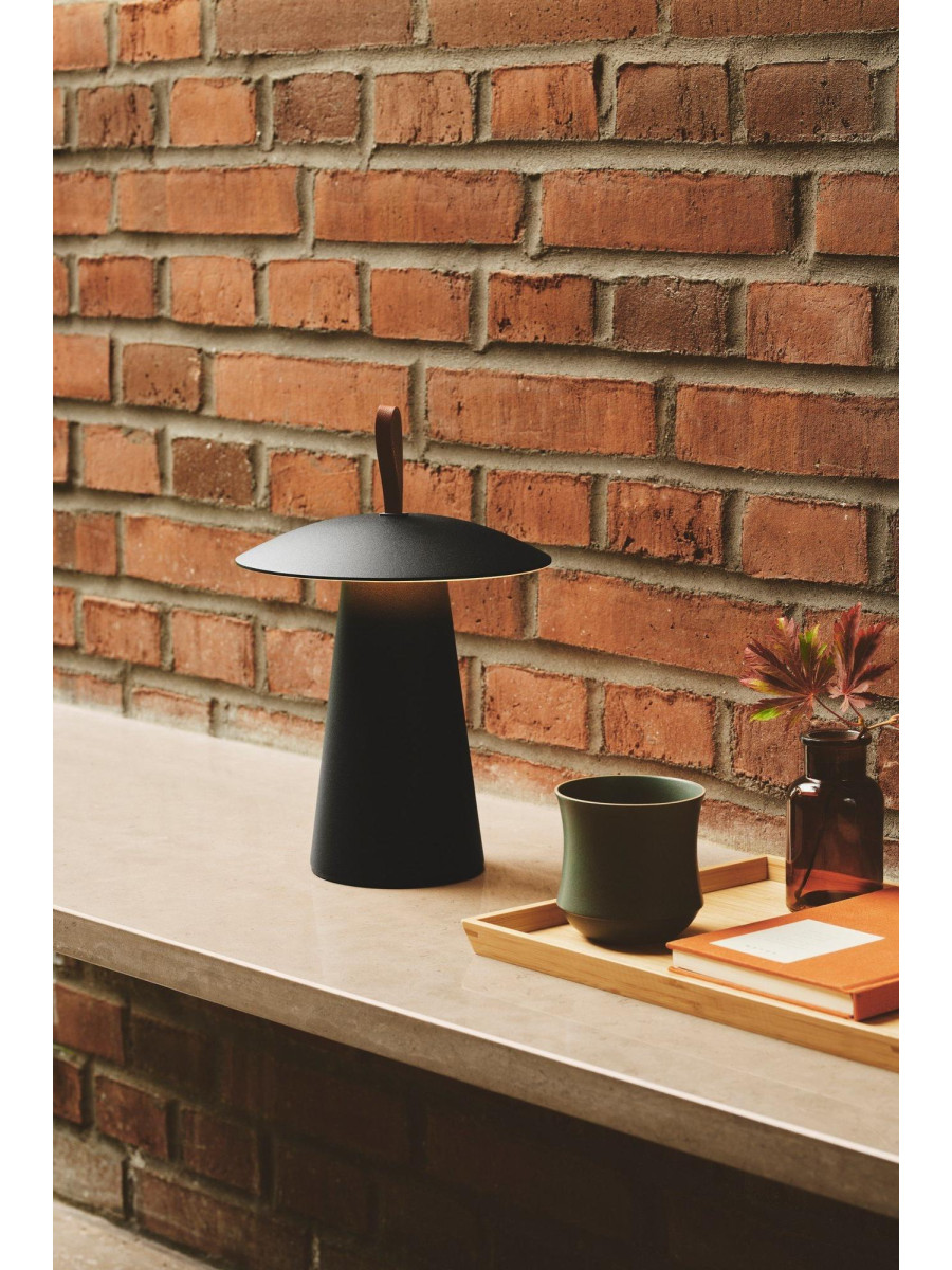 Przenośna czarna lampa stołowa Ara To-Go zewnętrzna, grzybek - ładowany USB LED 3000K IP54