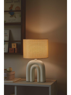 Elegancka stylowa lampa stołowa Haze ceramiczna z jasnym abażurem - Nordlux