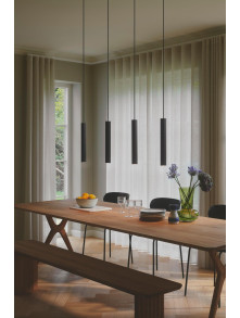 Lampa wisząca nad długi stół Vico 4 czarne wiszące tuby karbowane Nordlux
