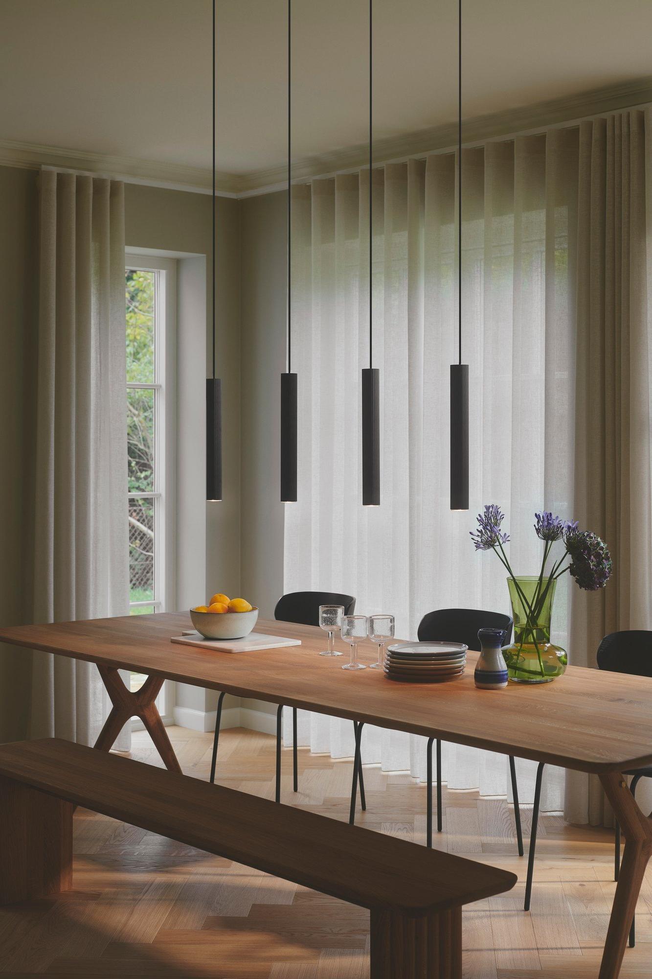 Lampa wisząca nad długi stół Vico 4 czarne wiszące tuby karbowane Nordlux