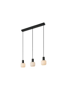 Potrójna lampa wisząca Milford Mini 3 ryflowane szklane klosze na czarnej listwie linii