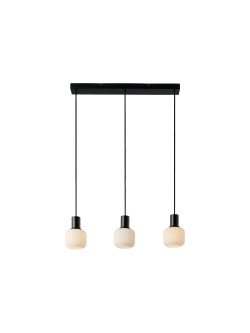Potrójna lampa wisząca Milford Mini 3 ryflowane szklane klosze na czarnej listwie linii