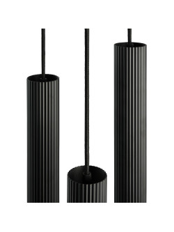 Potrójna lampa wisząca Vico 3 Rondel - karbowany metalowy czarny klosz tuba