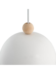 Skandynawska lampa wisząca Gaston - biały metalowy klosz i drewniany dodatek kulka Skandynawska lampa wisząca Gaston - biały metalowy klosz i drewniany dodatek kulka