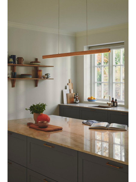 Lampa wisząca drewniana szeroka belka LED Ilgas nad stół, liniowa 3000K ściemniacz - Nordlux Lampa wisząca drewniana szeroka belka LED Ilgas nad stół, liniowa 3000K ściemniacz - Nordlux