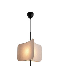 Piękna lampa wisząca Tinto z trójkątnym beżowym materiałowym abażurem - nad stolik