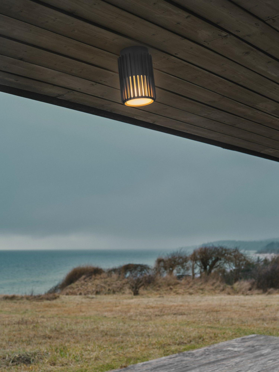 Nowoczesna lampa sufitowa zewnętrzna Aludra, z IP54, skandynawska antarcytowa tuba spot E27