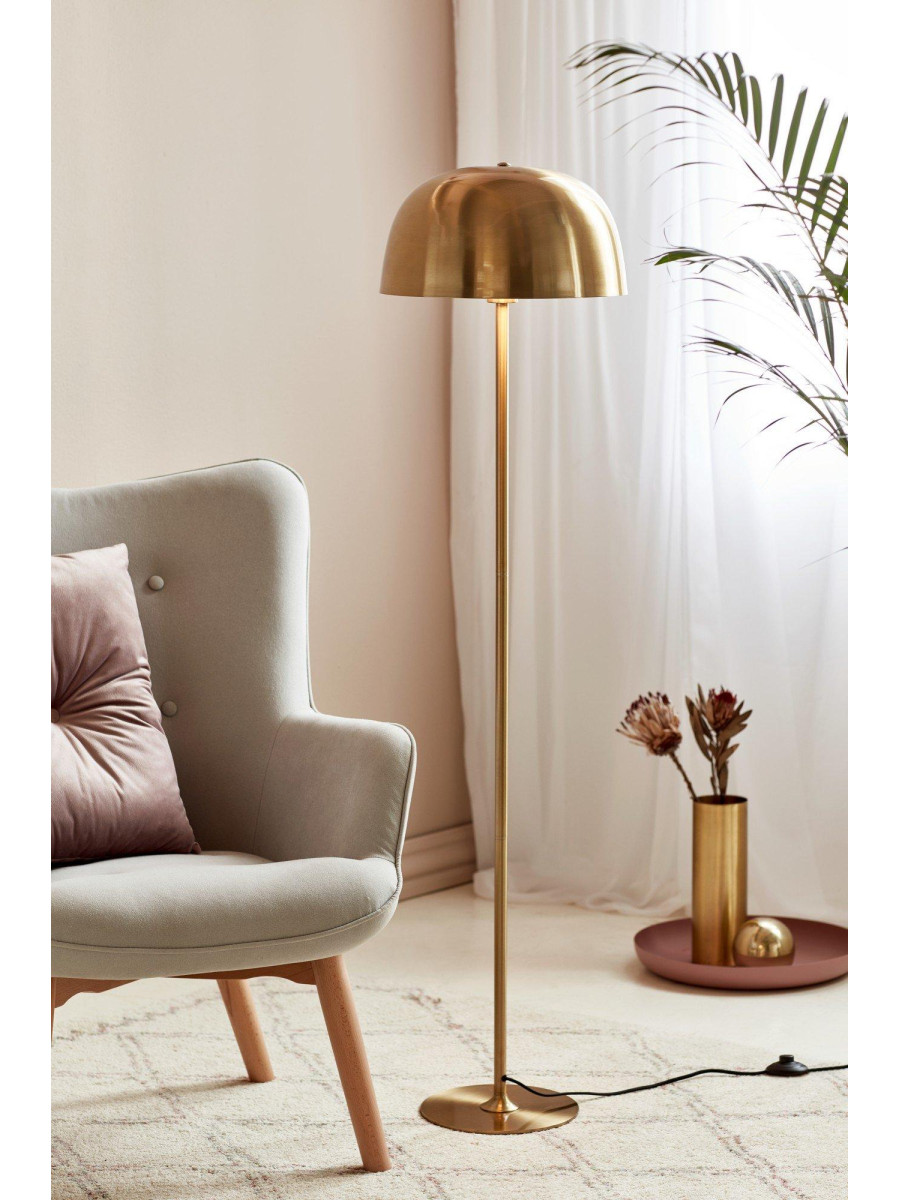 Złota lampa podłogowa Cera metalowy półokrągły klosz, kopulasta osłona w stylu art deco