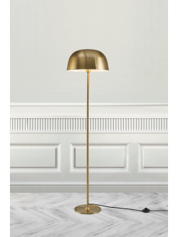 Złota lampa podłogowa Cera metalowy półokrągły klosz, kopulasta osłona w stylu art deco