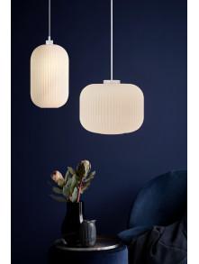 Szklana lampa wisząca Milford 30 nad stół, biały duży karbowany klosz - Nordlux Szklana lampa wisząca Milford 30 nad stół, biały duży karbowany klosz - Nordlux