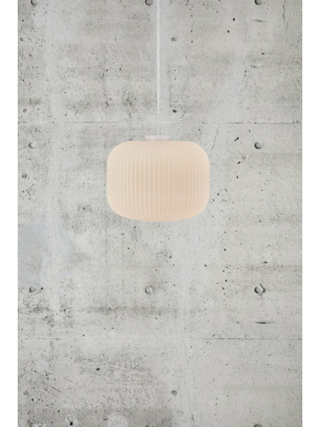 Szklana lampa wisząca Milford 30 nad stół, biały duży karbowany klosz - Nordlux Szklana lampa wisząca Milford 30 nad stół, biały duży karbowany klosz - Nordlux