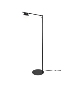 Czarna minimalistyczna lampa podłogowa stojąca Contina - biała kulka na metalowym regulowanym ramieniu Czarna minimalistyczna lampa podłogowa stojąca Contina - biała kulka na metalowym regulowanym ramieniu