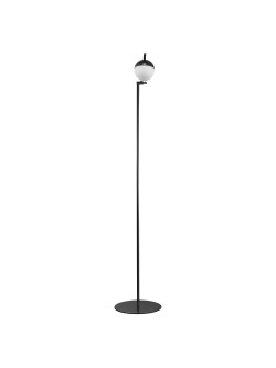 Czarna minimalistyczna lampa podłogowa stojąca Contina - biała kulka na metalowym regulowanym ramieniu