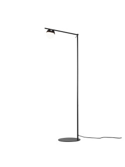 Czarna minimalistyczna lampa podłogowa stojąca Contina - biała kulka na metalowym regulowanym ramieniu