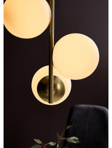 Złota lampa wisząca Lilly 3 białe szklane kule - zwis nad stół w stylu glamour