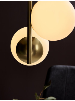 Złota lampa wisząca Lilly 3 białe szklane kule - zwis nad stół w stylu glamour