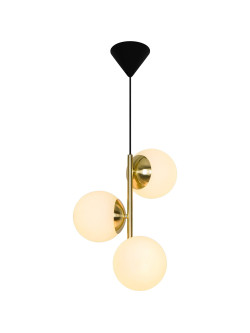 Złota lampa wisząca Lilly 3 białe szklane kule - zwis nad stół w stylu glamour