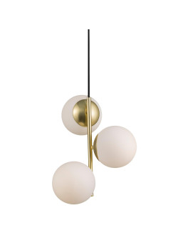 Złota lampa wisząca Lilly 3 białe szklane kule - zwis nad stół w stylu glamour