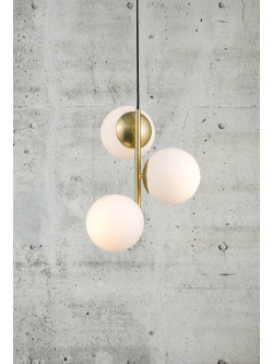 Złota lampa wisząca Lilly 3 białe szklane kule - zwis nad stół w stylu glamour