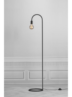 Loftowa czarna lampa podłogowa Paco, zagięte w łuk ramię bez osłony żarówki