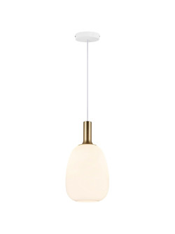 Lampa wisząca Alton 23 - klosz gruszka z mlecznego szkła, złote dodatki
