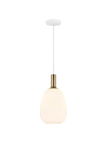Lampa wisząca Alton 23 - klosz gruszka z mlecznego szkła, złote dodatki Lampa wisząca Alton 23 - klosz gruszka z mlecznego szkła, złote dodatki