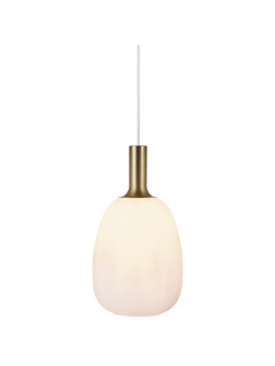 Lampa wisząca Alton 23 - klosz gruszka z mlecznego szkła, złote dodatki