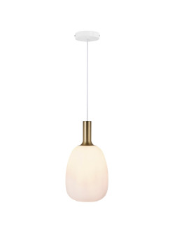 Lampa wisząca Alton 23 - klosz gruszka z mlecznego szkła, złote dodatki