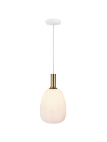 Lampa wisząca Alton 23 - klosz gruszka z mlecznego szkła, złote dodatki Lampa wisząca Alton 23 - klosz gruszka z mlecznego szkła, złote dodatki