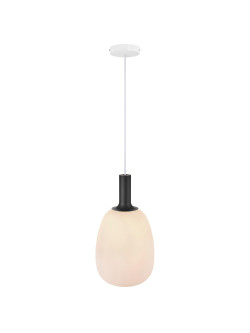 Lampa wisząca Alton 23 - klosz gruszka z mlecznego szkła, złote dodatki