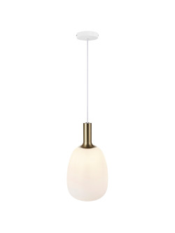 Lampa wisząca Alton 23 - klosz gruszka z mlecznego szkła, złote dodatki