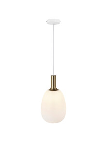 Lampa wisząca Alton 23 - klosz gruszka z mlecznego szkła, złote dodatki Lampa wisząca Alton 23 - klosz gruszka z mlecznego szkła, złote dodatki