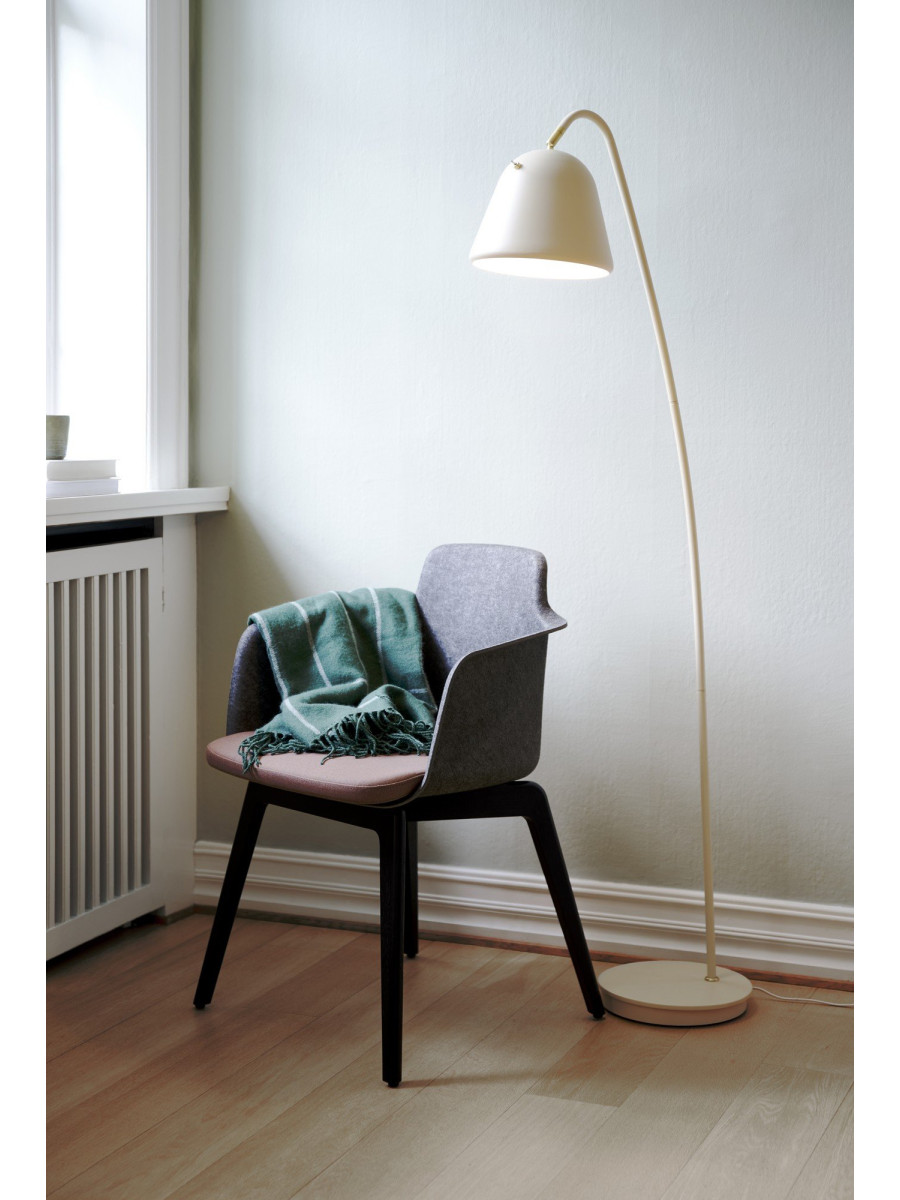 Beżowa lampa stojąca podłogowa Fleur 24, metalowy klosz dzwon, retro skandynawska, regulowana