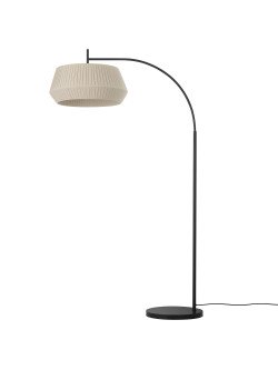 Duża lampa podłogowa Dicte z beżowym plisowanym abażurem, łukowa - do salonu, skandynawska