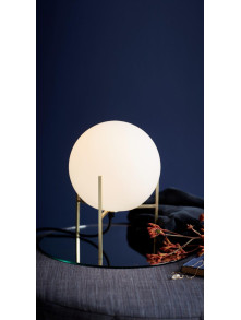 Elegancka lampa stołowa Alton 20 cm biała kula na złotym stelażu - art deco