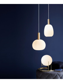 Elegancka lampa stołowa Alton 20 cm biała kula na złotym stelażu - art deco