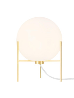 Elegancka lampa stołowa Alton 20 cm biała kula na złotym stelażu - art deco