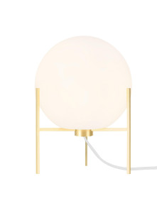 Elegancka lampa stołowa Alton 20 cm biała kula na złotym stelażu - art deco