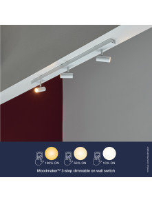 Regulowany biały spot sufitowy Omari 3 reflektorki LED na metalowej belce sufitowej - listwie, sciemniacz Regulowany biały spot sufitowy Omari 3 reflektorki LED na metalowej belce sufitowej - listwie, sciemniacz