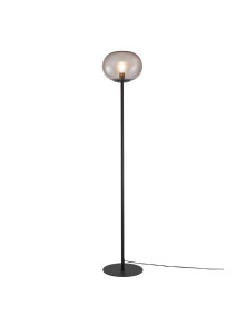 Czarna lampa podłogowa do salonu Alton - loftowa z transparentnym dymionym szklanym kloszem w kształcie kuli Czarna lampa podłogowa do salonu Alton - loftowa z transparentnym dymionym szklanym kloszem w kształcie kuli
