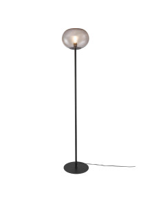 Czarna lampa podłogowa do salonu Alton - loftowa z transparentnym dymionym szklanym kloszem w kształcie kuli Czarna lampa podłogowa do salonu Alton - loftowa z transparentnym dymionym szklanym kloszem w kształcie kuli