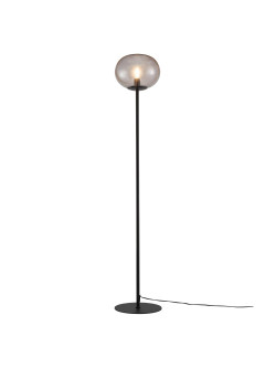 Czarna lampa podłogowa do salonu Alton - loftowa z transparentnym dymionym szklanym kloszem w kształcie kuli