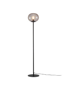 Czarna lampa podłogowa do salonu Alton - loftowa z transparentnym dymionym szklanym kloszem w kształcie kuli Czarna lampa podłogowa do salonu Alton - loftowa z transparentnym dymionym szklanym kloszem w kształcie kuli