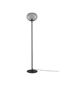 Czarna lampa podłogowa do salonu Alton - loftowa z transparentnym dymionym szklanym kloszem w kształcie kuli Czarna lampa podłogowa do salonu Alton - loftowa z transparentnym dymionym szklanym kloszem w kształcie kuli