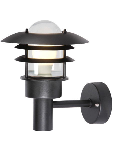 Szwedzki kinkiet retro Lønstrup 22 czarny metalowy z szklanym kloszem, IP44 Szwedzki kinkiet retro Lønstrup 22 czarny metalowy z szklanym kloszem, IP44