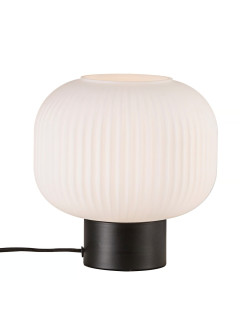 Czarna elegancka lampa stołowa Milford biały kulisty szklany klosz otwarty u góry - Nordlux